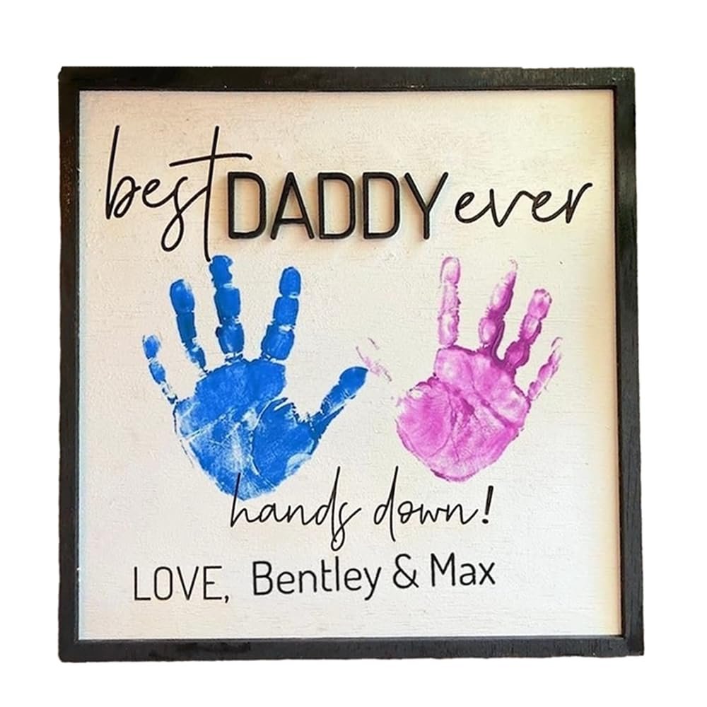 IZI POD Father's Day Handprint 2024, Custom Hands Print Sign, Hands Down Best Dad Ever Wooden Sign, Handprint Keepsake, Gift for Dad, Papa, Grandpa, Birthday, Father's Day, Christmas 1, Style 1