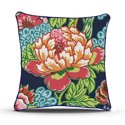 ArogGeld Honshu Pillow in Navy Blue and Red Chinoiserie Floral Pillow Lumbar Flower Throw Pillow Cover Cushion Cover Linen Case Rustic Decor Pillowcase with Zipper Home Decor 20x20 Inch