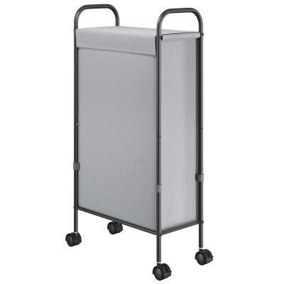ELYKEN Slim Laundry Hamper with Lid, 50L Small Rolling Laundry Basket on Wheels, 7.9 Narrow Dirty Cloth Cart with Removable Inner Bag for Small Bathroom, Bedroom, Grey