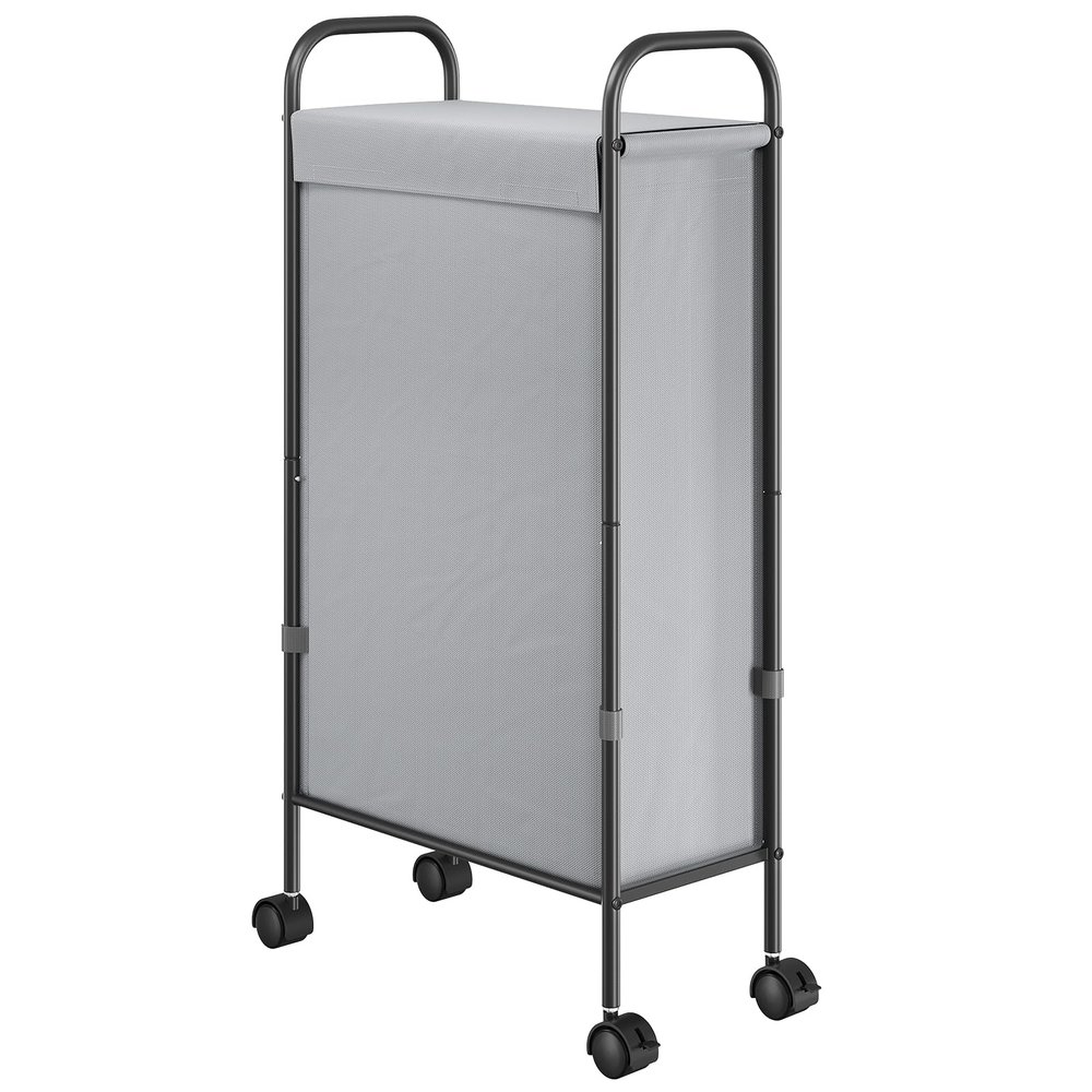 ELYKEN Slim Laundry Hamper with Lid, 50L Small Rolling Laundry Basket on Wheels, 7.9 Narrow Dirty Cloth Cart with Removable Inner Bag for Small Bathroom, Bedroom, Grey