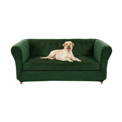UNBBRRL 1 2 3 Seater Chesterfield Sofa Cover Set Velvet Sofa Seat Cushion Covers Washable Stretch Couch Cover Pet Friendly Separate Sofas Slipcover (Dark Green,Love+1 Pc 2 Seat)
