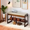 latifolia Solid Wood Bench, Entryway Shoe Bench with Cushion, 2 Tier Shoe Storage Organizer for Hallway, Living Room(Grey,31.50''L) view 2
