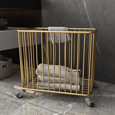 YDKJWB Laundry Basket with Wheels Metal Laundry Basket Cart Dirty Clothes Basket Storage Basket for Living Room Bathroom Closet Bedroom Laundry Room (Color : Gold, Size : Rectangle)