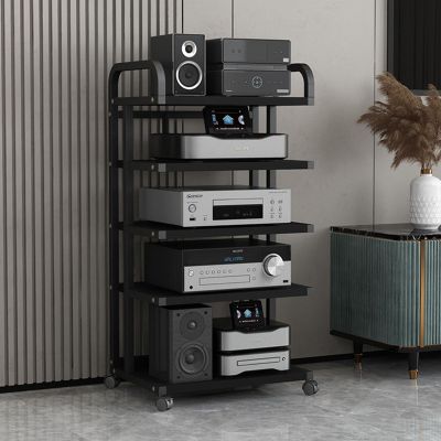 3/4/5-Tier Movable Media Stand Audio/Video Component Cabinet with Wooden Shelf, Multi-Functional & Modern AV Cabinet CD Players Stand Stereo Storage Rack for Home/Office/Theater (Size : 5 Tier)