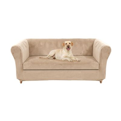 UNBBRRL 1 2 3 Seater Chesterfield Sofa Cover Set Velvet Sofa Seat Cushion Covers Washable Stretch Couch Cover Pet Friendly Separate Sofas Slipcover (Khaki,Love+1 Pc Large 2 Seat)
