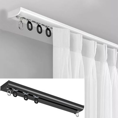 Curtain Track Ceiling Mounted, Aluminum Heavy Duty Curtain Track System Set, Room Divider Curtain Rails, Ultra-thin Curtain Track, Invisible Inner Casement Floating Window Curtain Rod ( Color : Black