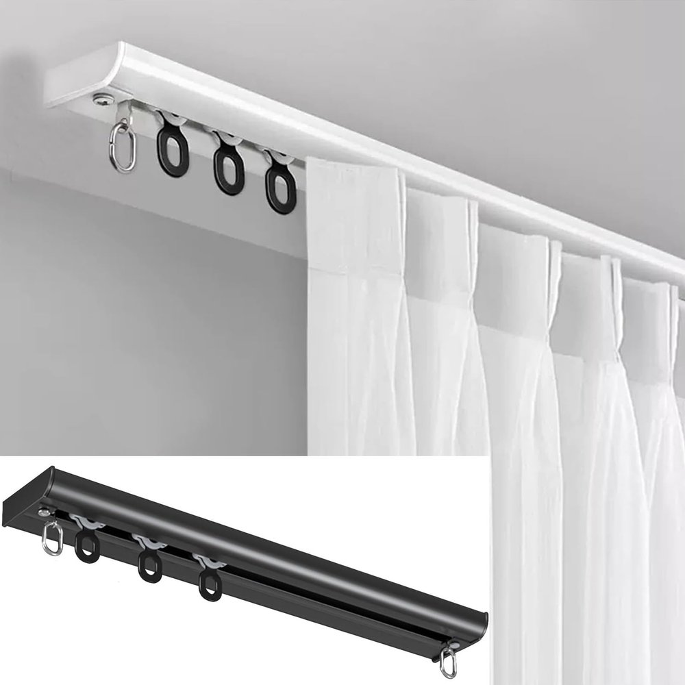 Curtain Track Ceiling Mounted, Aluminum Heavy Duty Curtain Track System Set, Room Divider Curtain Rails, Ultra-thin Curtain Track, Invisible Inner Casement Floating Window Curtain Rod ( Color : Black
