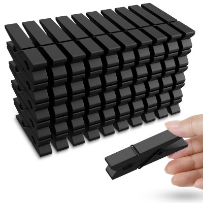 50PCS Colored Wooden Clothespins Black, 2.9inch Clothes Pins for Clip Pictures Photos Decorative, Small Colorful Wood Decoration Closepins Clips