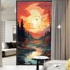 Dunmat Dreamy Sunrise Stained Glass Window Film Beautiful Sky Birds Woods Rivers Privacy Window Film Self-Adhesive Glass Film Decorative Glass Sticker Frosted Film for Home Office 35.4Wx55.1L inch view 3