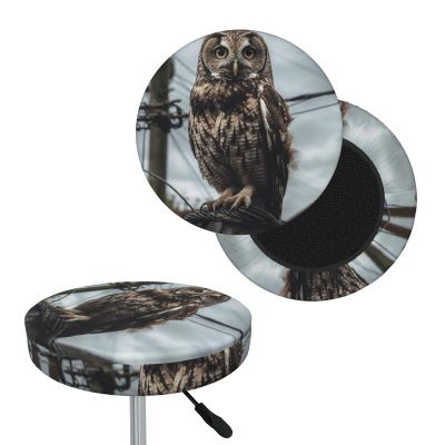 Dwrepo Round Bar Stool Covers Owl on Telephone Pole Stool Covers Round Bar Stool Seat Covers Cushion with Elastic Bands Washable Stretch Stool Chair Cover for Bar Kitchen Dining Room, 14 inch, Black