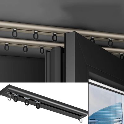 Aluminum Curtain Track, Ceiling Mount, Curtain Rail System, Windows and Room Divider Ceiling Track Set, Ultra-thin Curtain Track, Invisible Inner Casement Floating Window Curtain Rod ( Color : Black ,