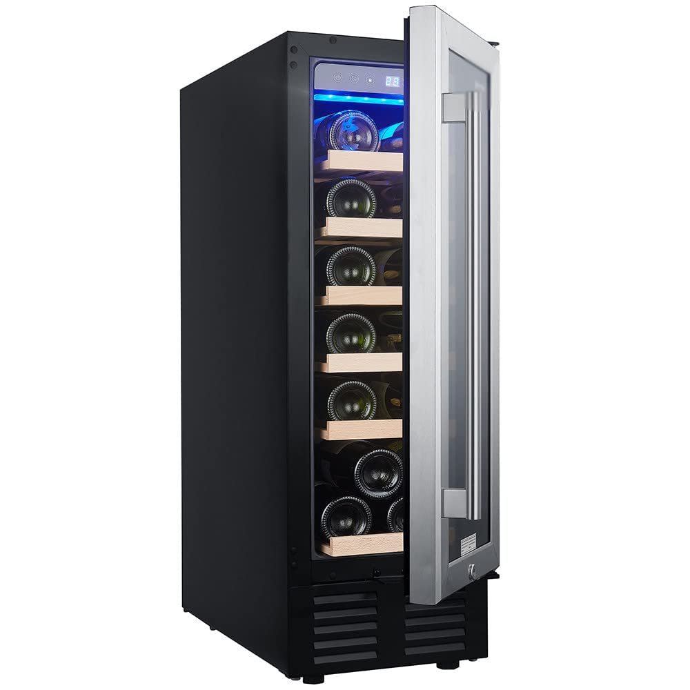 DINGYXIN 12 Inch Wine Cooler Refrigerators 19 Bottles Fast Cooling Low Noise No Fog Wine Fridge with Professional Compressor Stainless Steel,for Red,White,Champagne or Sparkling Wine.