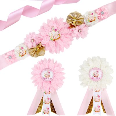 Cheerupp Pig Baby Shower Maternity Sash Kit - Pink Pig Baby Shower Belly Belt and Mom to Be & Dad to Be Corsage Pins, New Parents Pregnancy Photo Props Party Supplies