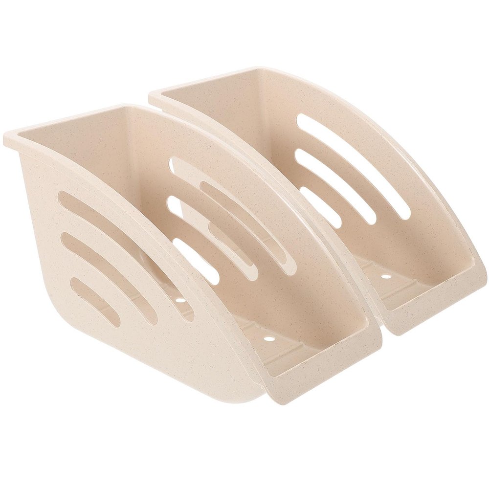 2Pcs Beige Plate Holder Organizer for Kitchen - Movable Lightweight Dish Rack with Drainage Base - Perfect for Plates Bowls and Utensils Storage