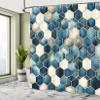 Ambesonne Blue Shower Curtain, Contemporary Art Abstract Hexagon Pattern with Futurist Lines Aquarelle Details, Cloth Fabric Bathroom Decor Set with Hooks, 69" W x 70" L, Petrol Blue Cream view 2
