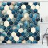 Ambesonne Blue Shower Curtain, Contemporary Art Abstract Hexagon Pattern with Futurist Lines Aquarelle Details, Cloth Fabric Bathroom Decor Set with Hooks, 69" W x 70" L, Petrol Blue Cream view 3