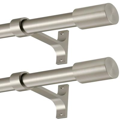 2 Pack Curtain Rods 72 to 144 Inch, Adjustable Window Treatment Rods, 1-Inch Telescoping Drapery Rods with Cap Finials, Brushed Nickel