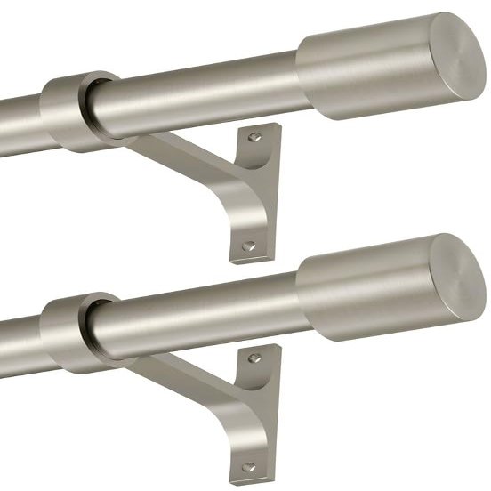 2 Pack Curtain Rods 72 to 144 Inch, Adjustable Window Treatment Rods, 1-Inch Telescoping Drapery Rods with Cap Finials, Brushed Nickel