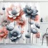 Ambesonne Floral Shower Curtain, Cold Pastel Tones Bloomed Flowers Paint a Winter Call Theme Illustration, Cloth Fabric Bathroom Decor Set with Hooks, 69" W x 84" L, Blue Grey Pale Salmon view 3