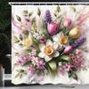 Ambesonne Spring Shower Curtain, Delicate Tulip Pansies and Bluebell Flowers Arrange on Marble Print Back, Cloth Fabric Bathroom Decor Set with Hooks, 69" W x 70" L, Lavender Green Pink view 1