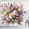 Ambesonne Spring Shower Curtain, Delicate Tulip Pansies and Bluebell Flowers Arrange on Marble Print Back, Cloth Fabric Bathroom Decor Set with Hooks, 69" W x 70" L, Lavender Green Pink view 3