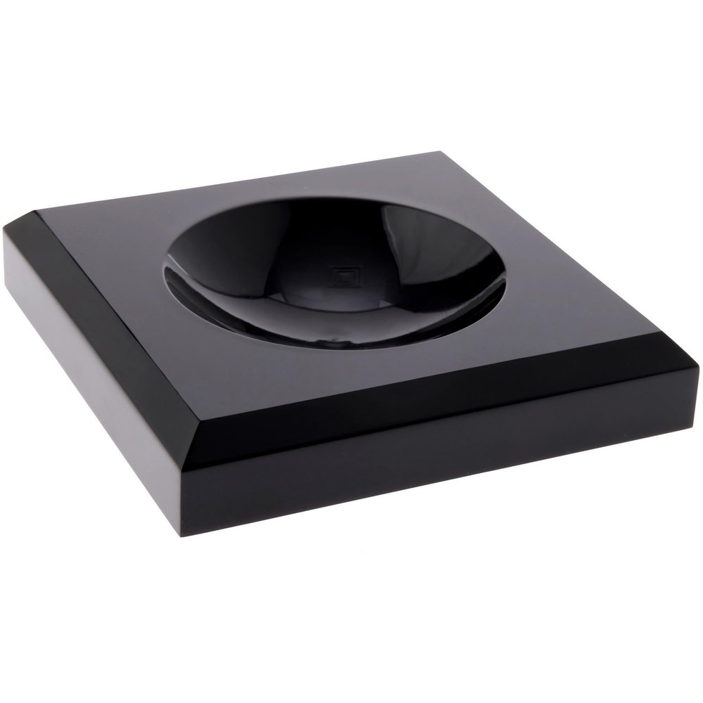 Plymor Black Acrylic Square Display Base with Indented Circle to Hold Egg, Marble, Ball or Sphere, 3.5" W x 3.5" D x 0.75" H (2.5" Circle), Pack of 3