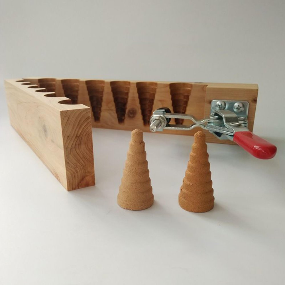 OVARIA 6 Holes Incense Mold, DIY Tower Cone Incense Burner Making Mold with Metal Fixing Tool, Home Decoration Crafts Incense, Wood Burner Tool (Color : B)