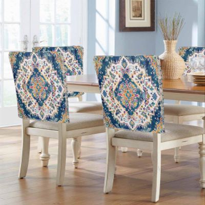 AMZRicher Navy Blue Boho Chair Back Covers for Dining Chairs 8 Pack, Washable Removable Chair Slipcover Back Chair Protector for Wedding Baby Shower Party Orange Ethnic Tribal Bohemian Mandala Floral