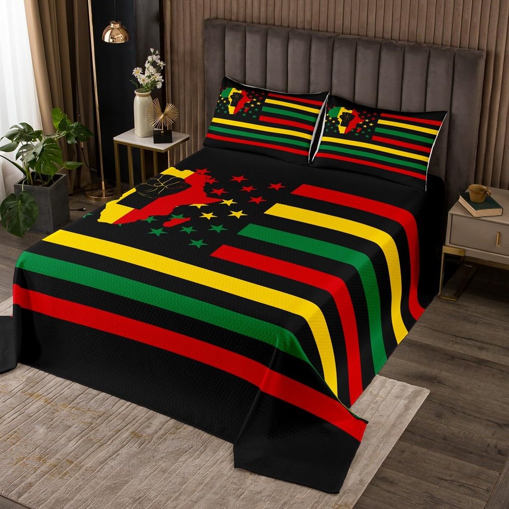 Manfei Juneteenth Bedspread Twin Size,Pride African Freedom Western Coverlet Set,Girls Boys Women Room Decor,American Black Afro Girl Quilted Coverlet,Red Yellow Green Chic Bedding Quilt,1 Pillowcase