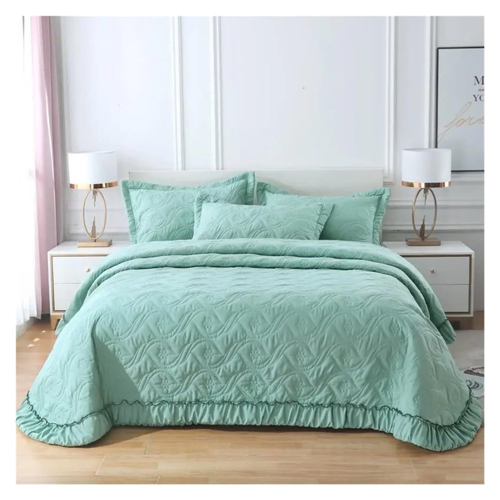 YIZUFU Cotton Solid Color Quilted Ruffled Bedspread Cover Bedspread Set Bed Sheet (Including Pillowcase),Bedding, 245X270cm, dxf-123