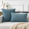Kevin Textile Throw Pillow Covers Soft Corduroy Decorative Set of 2 Boho Striped Pillow Covers Pillowcases Farmhouse Home Decor for Couch Bed Sofa Living Room 16x16 Inch Blue Grey view 4