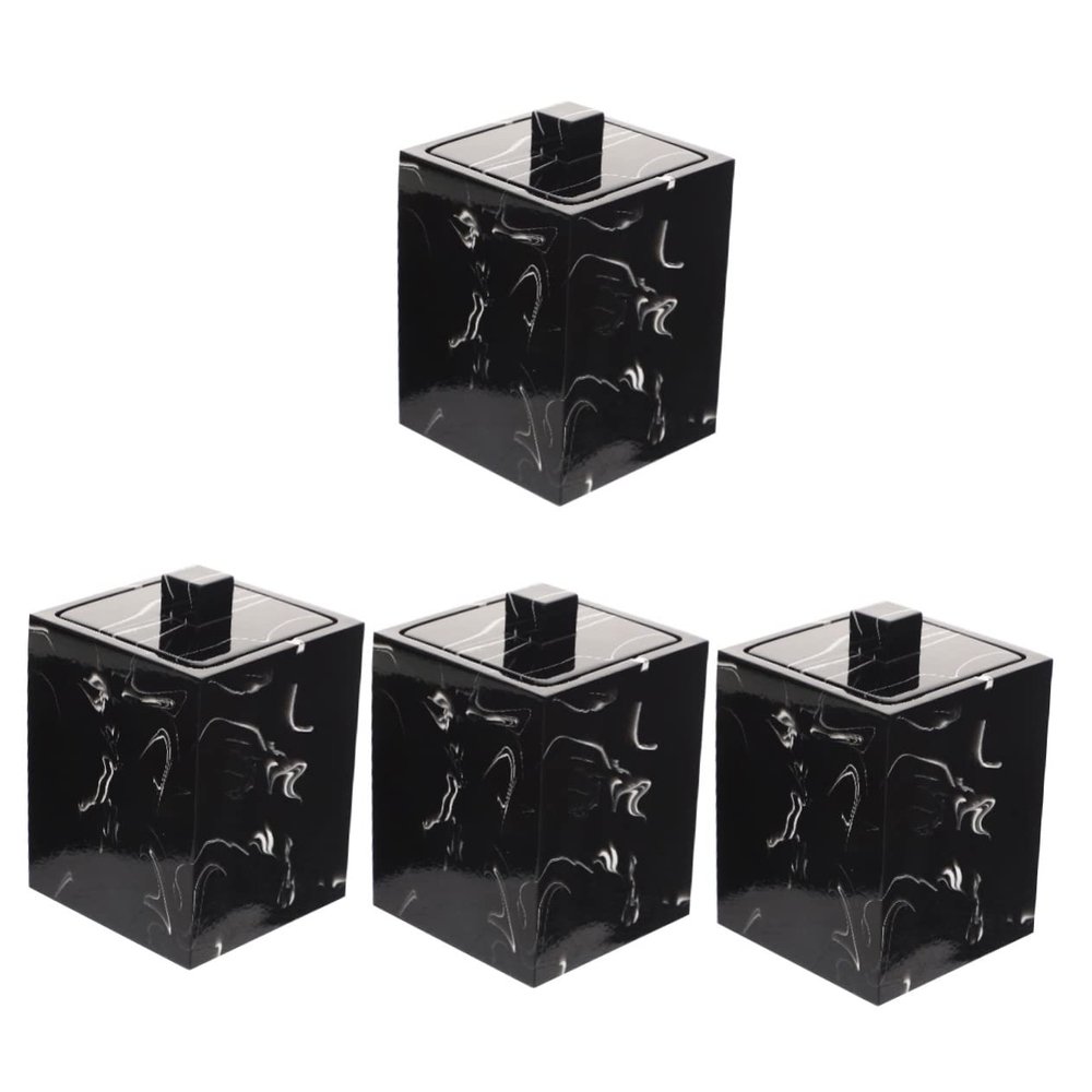 NPQPNAFC 4pcs Organization Toiletries Makeup Ball Organizing Organizer Black Holder Square Salts Qtips Toothpick Swab Cosmetic Marble Storage Pad Resin Case Cotton Bath for Marbling Boxes