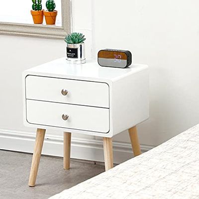 HASMI Night Stand Nordic Minimalist Bedside Table Two Drawer Practical Bedroom Furniture Saving Space Nightstands Bed Table Bedside Tables (Color : White, Size : 42x32x50cm)