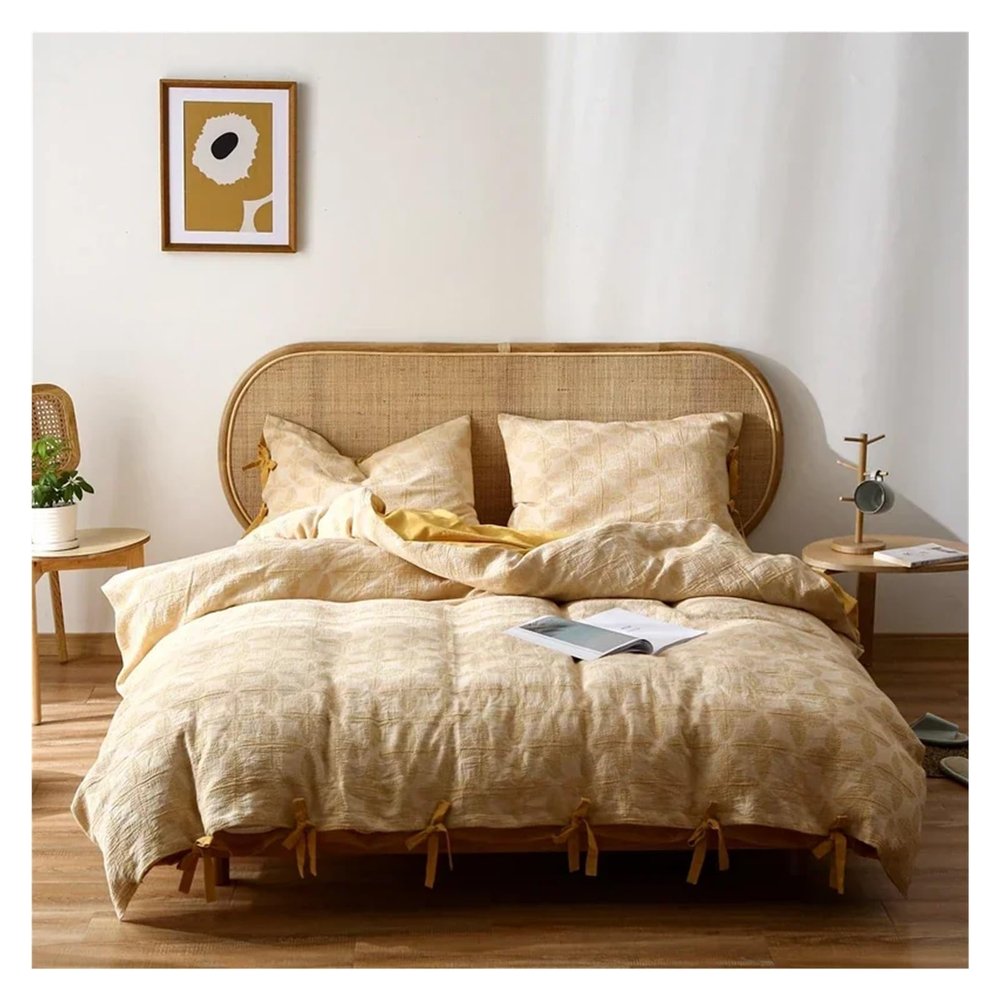 ADovz Double Layer Gauze Pure Cotton Four Piece Set, All Cotton Skin Friendly Bed Sheets, Quilt Covers, Bedding, Soft and Breathable,Bed Sheets, King, FH-762