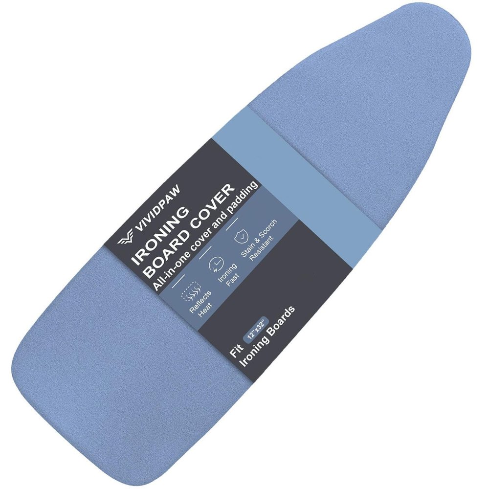 VividPaw Tabletop Ironing Board Cover and Pad 12.5 x 32, Elastic Edge, Silicone Coated, Resist Scorching, Heavy Duty Padded Cover for Mini Small Iron Board (Blue, 12.5" x 32")