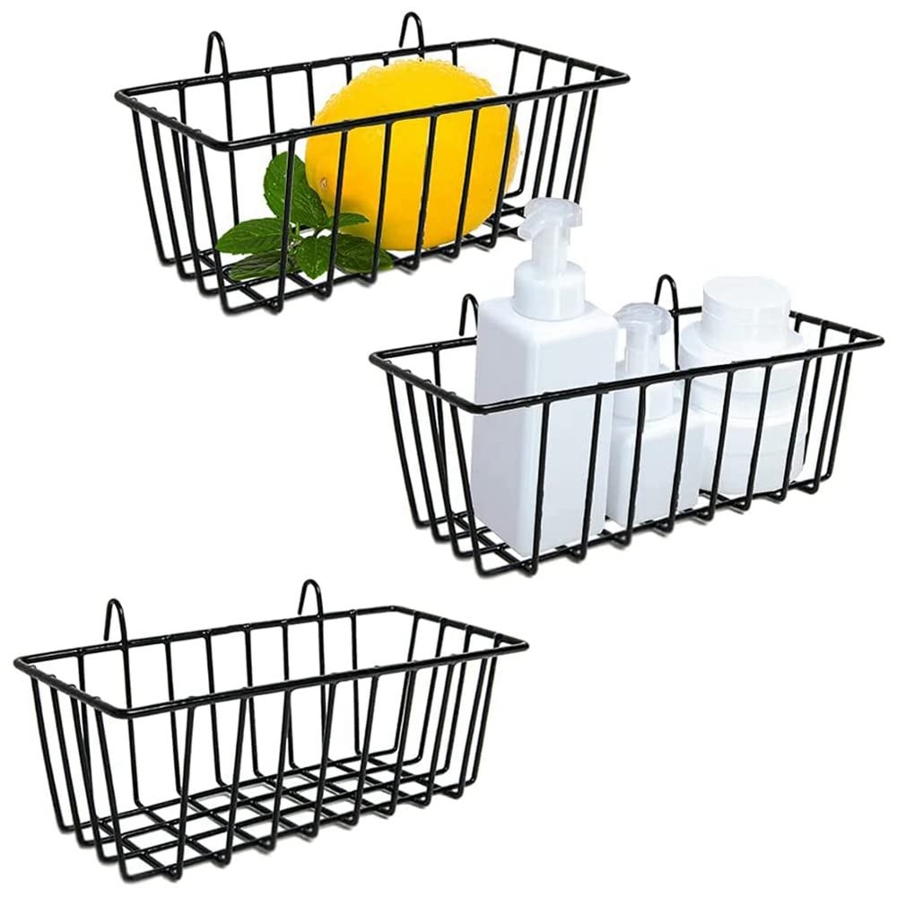 Jkjhbhged 3 Pcs Wire Baskets,Wall Grid Panel Hanging Wire Basket,Wall Storage and Display Basket for Cabinet & Pantry Organization