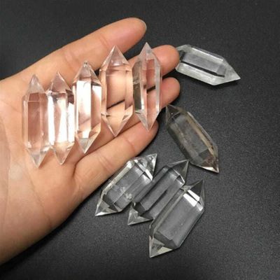 OQATNXUR Natural Crystal Rough 1Pc Natural Clear White Crystal Double Terminated Point Hexagonal Prism Column Quartz Wand Handcraft Decoration