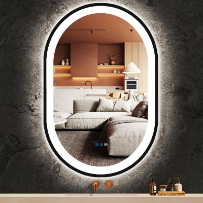 DIDIDADA 38 x 26 Inch Black Oval LED Mirror for Bathroom Salon Wall Horizontal/Vertical Mounted 38 Inch Black Frame Oval Lighted Mirror with Lights Smart Memory 3 Color Dimmable Front Lights Antifog