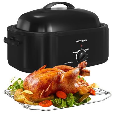 20 Quart Electric Roaster Oven with Self-basting Lid, Turkey Roaster Oven with Removable Pan and Rack, Black