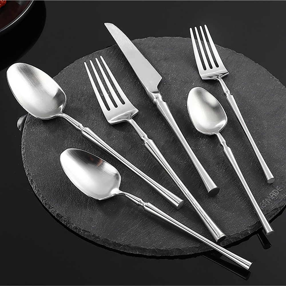 304 stainless steel flatware set for 8,slim waist high-end home dining cutlery, dessert knife, fork, spoon with extended thick handle tableware set
