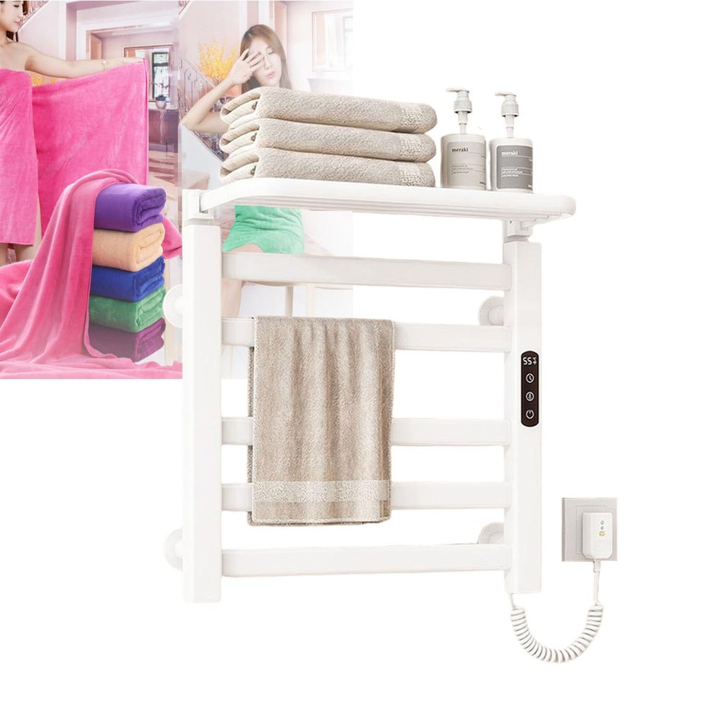 pealiritansemen Electric Heated Towel Rack, Made of Aluminum Alloy, Digital Display Touch Control Electric Towel Radiator, Available in Three Colors, Suitable for Heating Towels, Baby Clothes,White