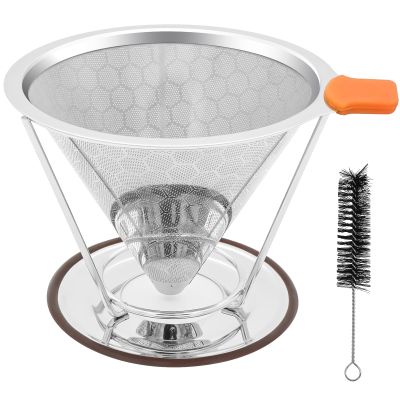 X-VESOLJE Pour Over Coffee Dripper, Paperless Pour Over Coffee Filter, Reusable Pour Over Coffee Maker Set, Dual-Layer Stainless Steel Cone Filter, Detachable Dripper Stand, Single Cup Brewer 1-2 Cup