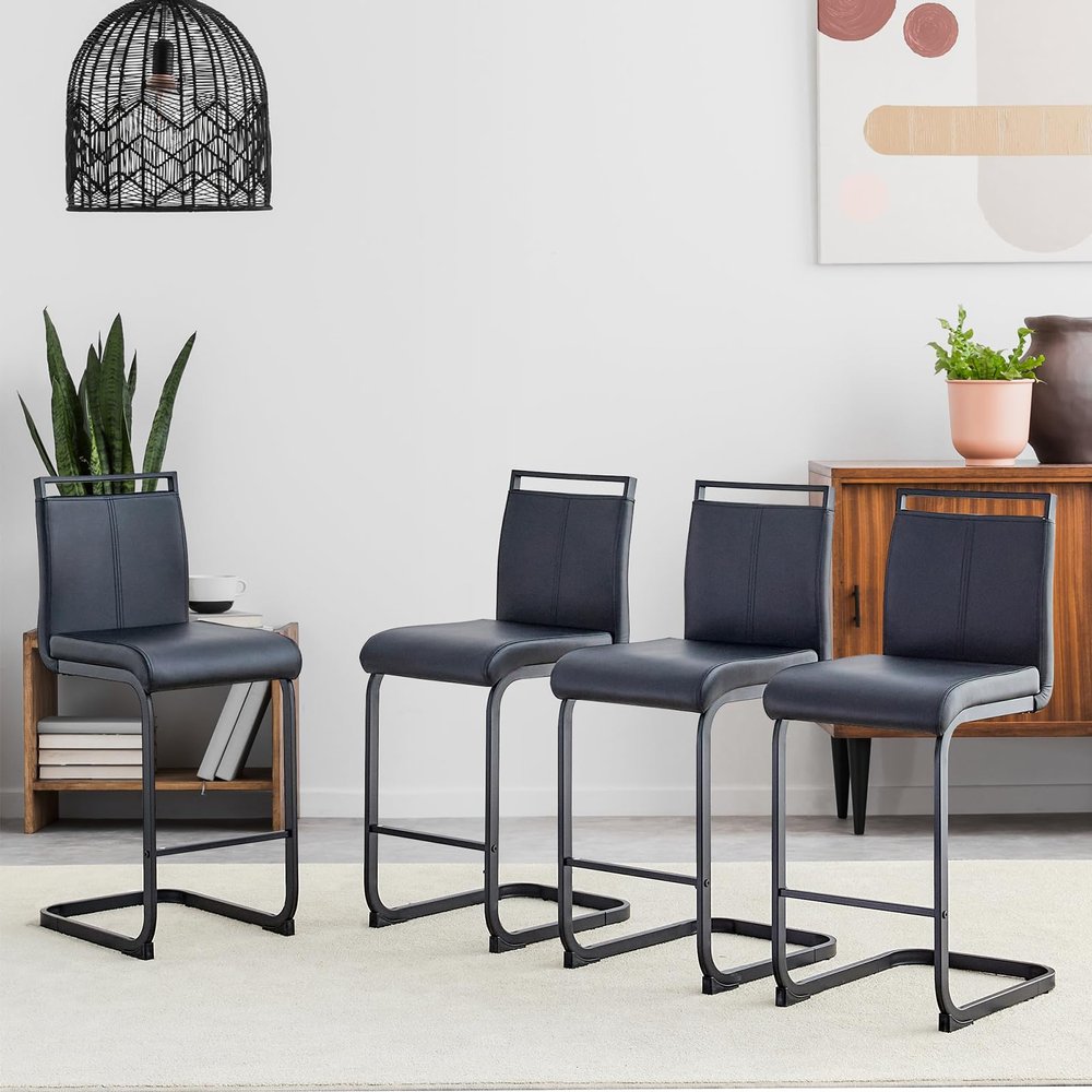 Lecut Modern Counter Height Barstools Set of 4,25" H Leather Upholstered Bar Stools with Back and Gold Metal Frame,Bar Stools for Kitchen Island,Pub,Home Bar
