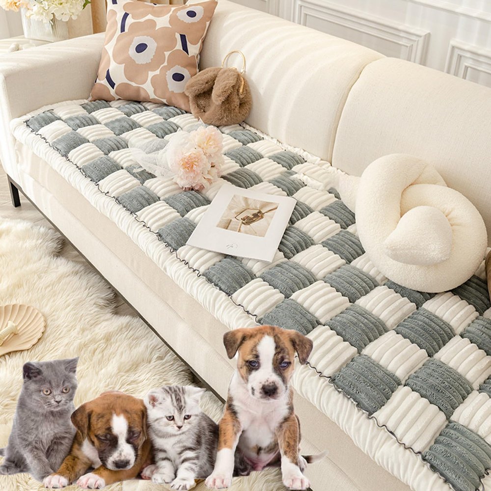 Zriechs 2024 New Funnyfuzzy Cream-Coloured Large Plaid Square Pet Mat Bed Couch Cover,Funny Fuzzy Couch Cover,Funny Fuzzy Pet Couch,Pet Bed Couch Cover (1#,70 * 210cm)