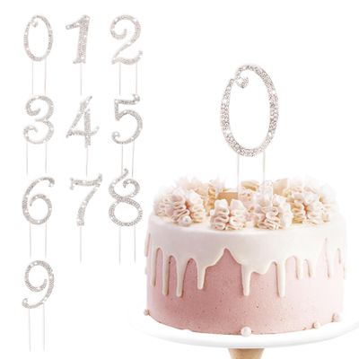 BEIDHIA Number Cake Topper 0-9,Silver Bling Rhinestone Happy Birthday Cake Topper for 10th 20th 30th 40th 50th 60th 70th 80th 90th Birthday Party Anniversary Wedding Cake Decorations