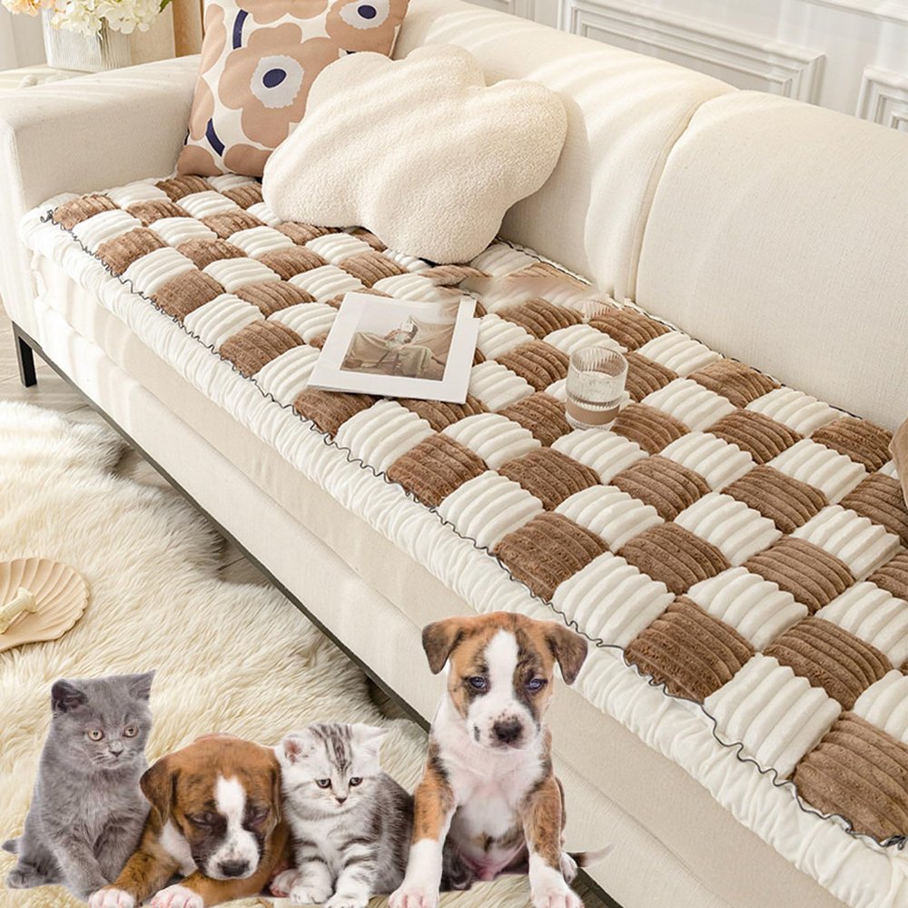Zriechs 2024 New Funnyfuzzy Cream-Coloured Large Plaid Square Pet Mat Bed Couch Cover,Funny Fuzzy Couch Cover,Funny Fuzzy Pet Couch,Pet Bed Couch Cover (4#,70 * 150cm)