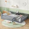 Bellemave Floor Bed Full Size Montessori Bed Frame with Fence and Door, Wooden Full Platform Bed for Kids, Boys Girls, Solid Wood Full Bed, No Box Spring Needed (Grey) view 1