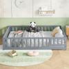 Bellemave Floor Bed Full Size Montessori Bed Frame with Fence and Door, Wooden Full Platform Bed for Kids, Boys Girls, Solid Wood Full Bed, No Box Spring Needed (Grey) view 3