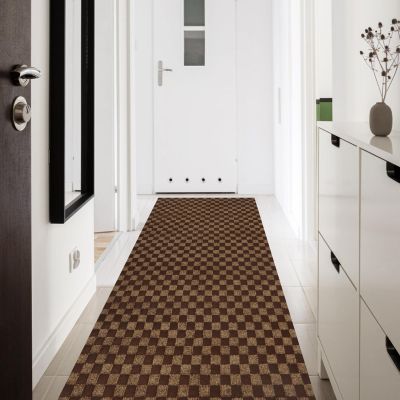 PENFHF Custom Size Runner Rug 4' x 8' Rubber Backing Non-Slip for Hallway Entryway Laundry Stair Bathroom Kitchen Indoor Outdoor Area Rug Carpet, Brown Checkered