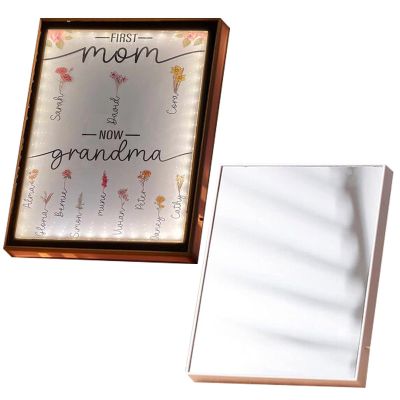 Personalized Mirror Lamp Mom Grandma Garden for Mothers Day Custom Art LED Night Light First Mom Now Grandma Birthday Gift (Small)